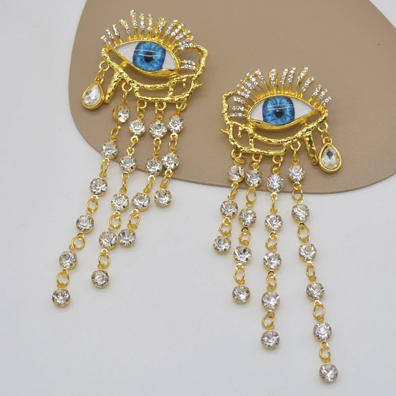 

Devil Eye Earrings Women European American Style Personality Crystal Tassel Dangle Earrings Party Halloween Jewelry