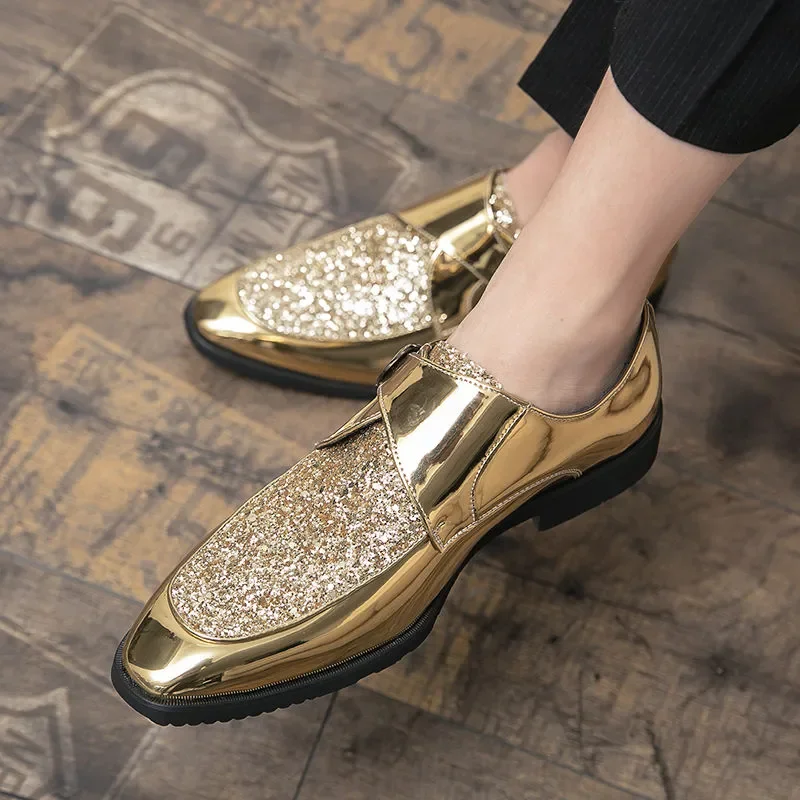 Leather Shoes Shoes Men Casual Man Men's Summer Shine Gold Dress Patent Leather For Mens Gold Moccasins Business Pointed Bussiness Luxury