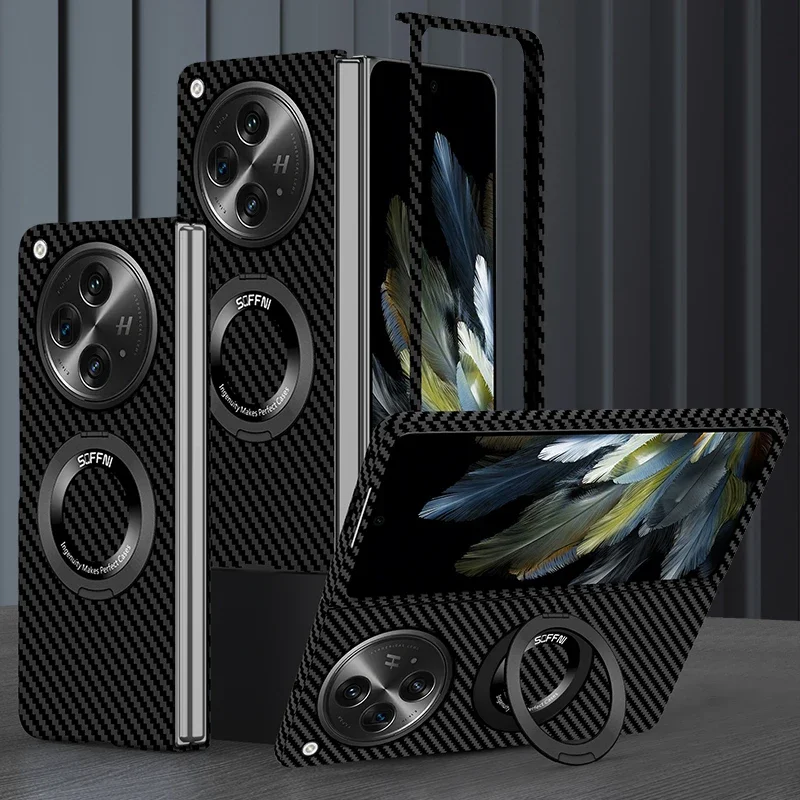 Carbon Fiber Pattern Armor Case with Magsafe Wireless Support and Metal Ring Holder
