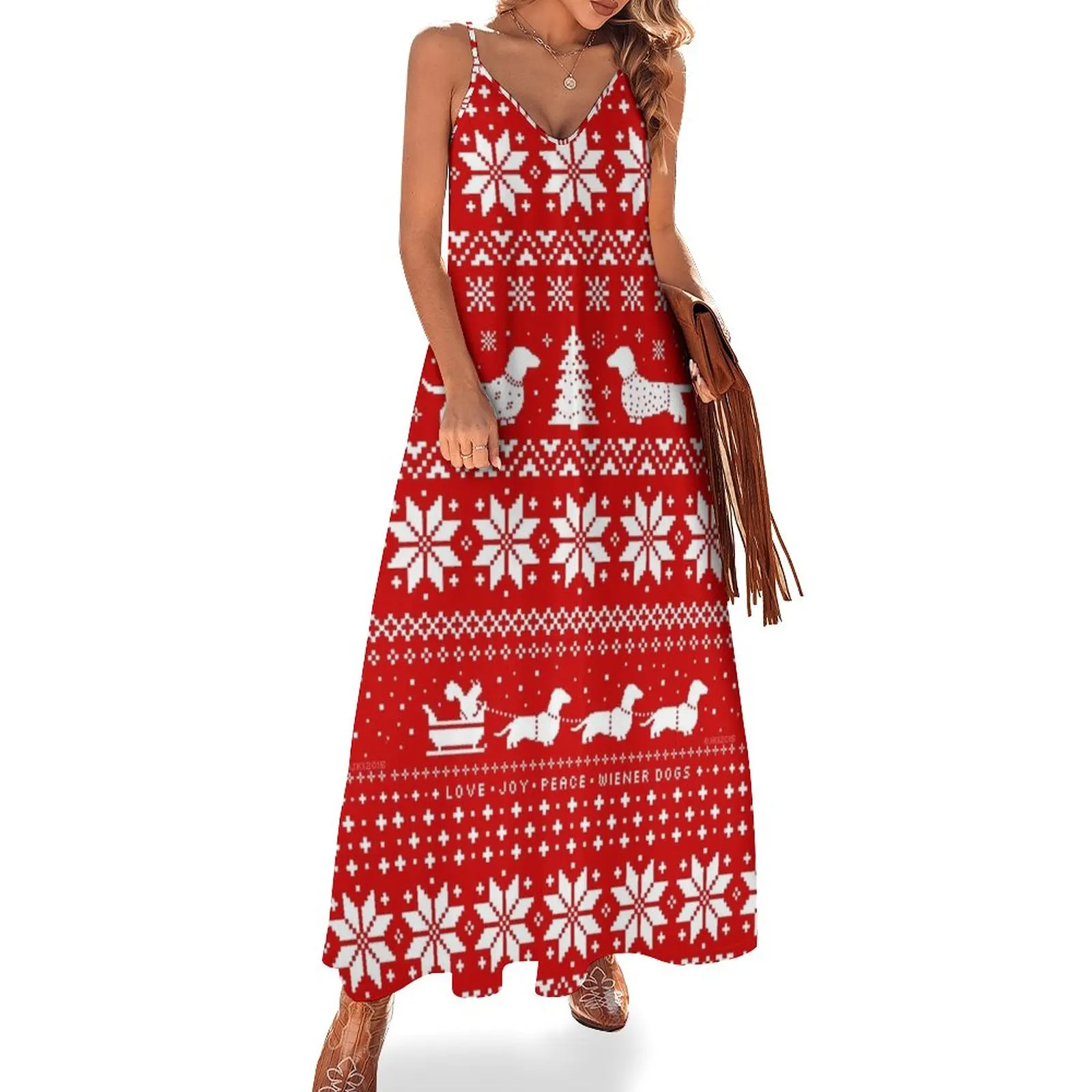 

Dachshunds Christmas Sweater Pattern Sleeveless Dress birthday dresses for women beach outfits for women