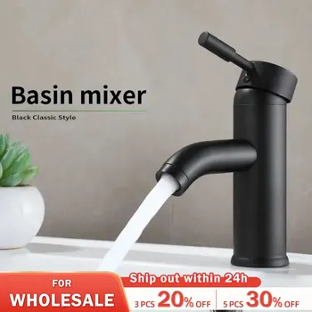Rubinetto da bagno in stile minimalista nero Rubinetto miscelatore per lavabo acqua calda fredda Rubinetti per lavabo in acciaio inossidabile 1