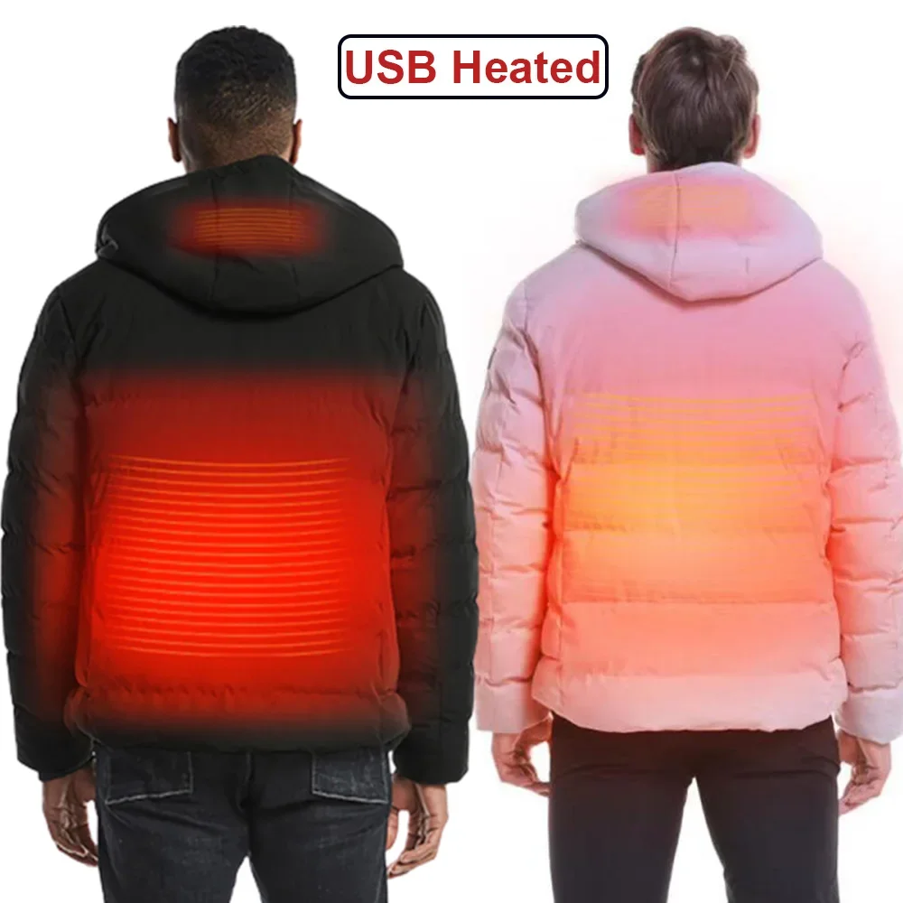 Men Winter Warm USB Heating Jackets Pure Color Hooded Heated Clothing 2 Area USB Winter Outdoor Electric Heating Jackets M-7XL new 220v eu electric blanket heater thicker heated mattress thermostat electric heating blanket winter body warmer random color