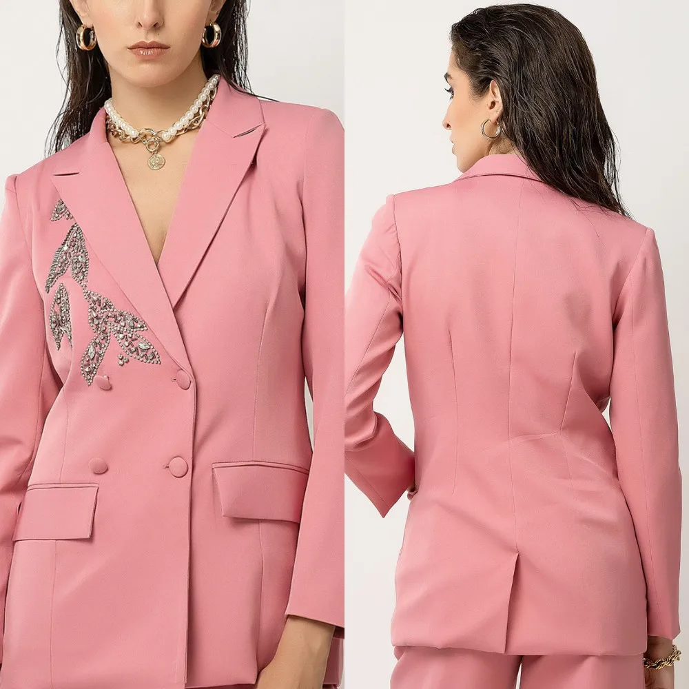 Women's Dresses Suit Gowns Elegant Peaked Lapel Appliques Jacket Coat And Pants For Female Satin 2 Pieces Suit Customized W215