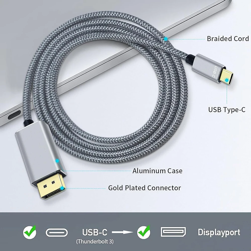 USB C에서 디스플레이포트 1.4 케이블 어댑터, 디스플레이포트 인터페이스 어댑터 컨버터, C 타입에서 DP 1.4 케이블, 알루미늄 합금, 8K, 60Hz