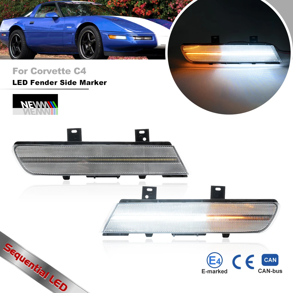 2X Per Chevy Corvette C4 1991-1996 Anteriore Dynamic Led Fender Side Marker Signals Lights White Driving Parking Clearance Lamps