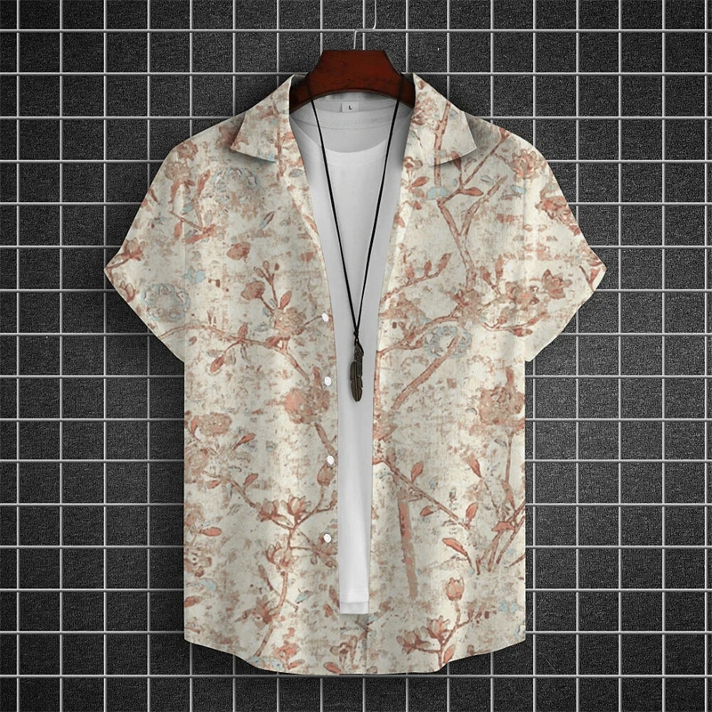 Simple Hawaiian Men's Beach Shirts 3d Flower Print Summer Casual Short Sleeve Daily Street Tops Tees New Fashion Men Clothing 2