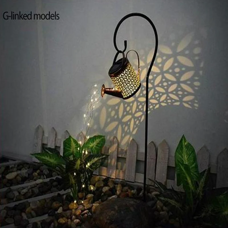 Metal Lantern Solar Watering Can Light Outdoor Solar Waterfall Lights Waterproof Hanging Light Garden Decor Fairy Art Decorative