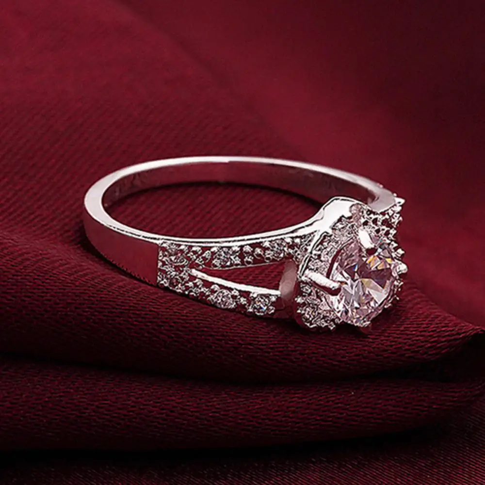 Silver Ring Women 925 Sterling Silver Crystal Love Heart Shaped Bridal Wedding Jewelry