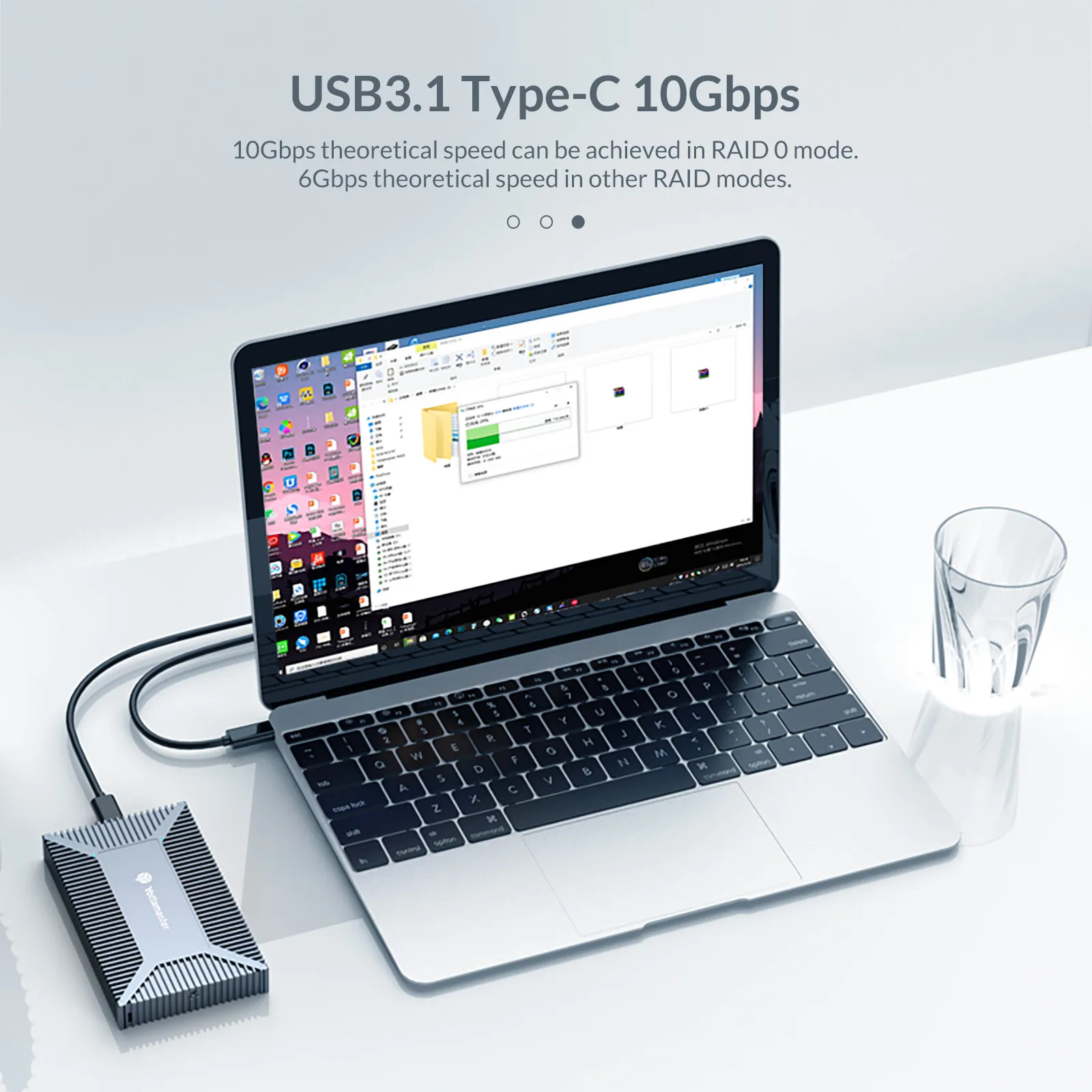 Yottamaster SO4-RC3 모바일 하드 드라이브 인클로저, 2 베이 M.2 NGFF SATA, 4TB SSD, USB3.1 GEN2, C타입, 10Gbps, Windows Mac OS Linux용