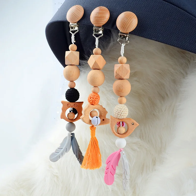 

Wooden Music Rattle Animal Star Mobile Holder Teething Pendant Wooden Gym Rodent Silicone Bead Necklace Clip rattle for stroller