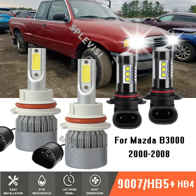 

4Pcs HB5/9007 LED Headlight Bulb Hi/Low Beam+9006 HB4 Fog Lights Kit for Mazda B3000 2000-2008 2001 2002 2003 2004 2005 2006