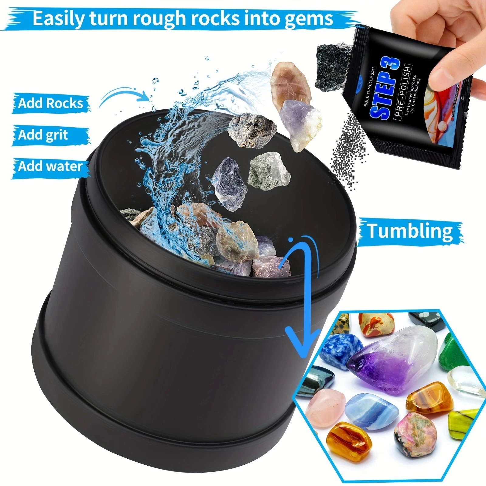 1pc electric stone polishing machine, grinding stone machine, rock rolling kit, grinding kit
