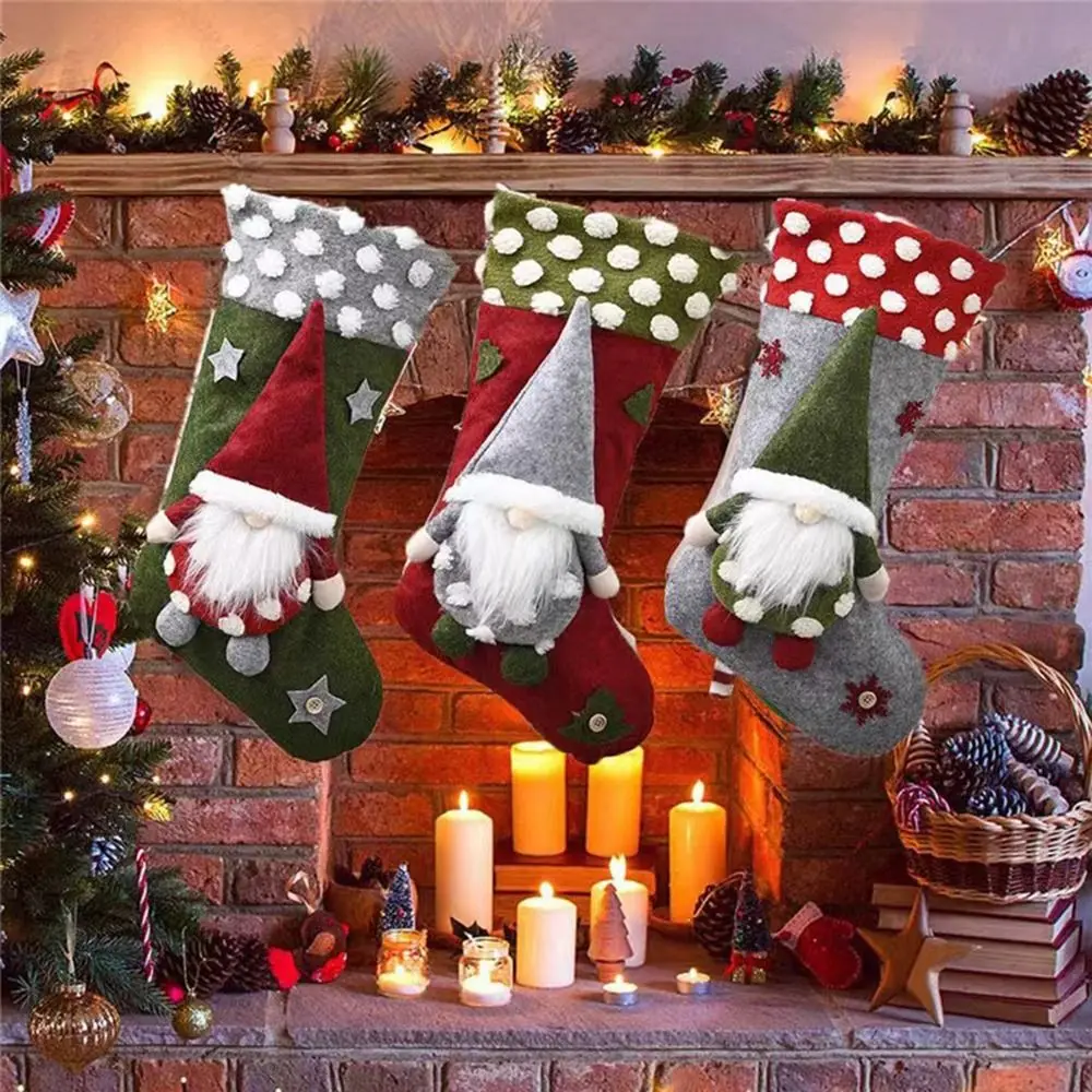 

Christmas Stockings Hanging Ornaments Three-dimensional Elf Faceless Doll Socks Kids Candy Gifts Bag Xmas Trees Decor