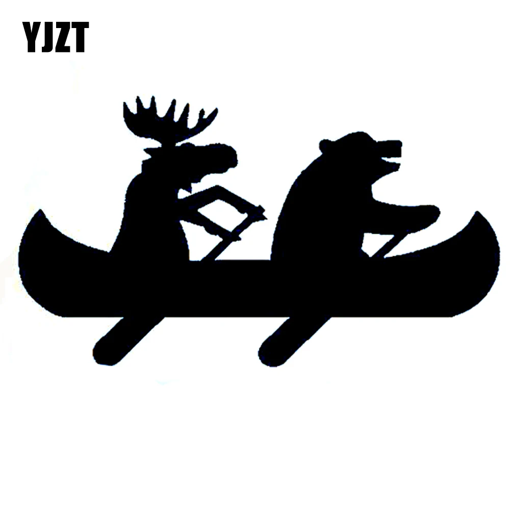 YJZT 15.4CM*8.7CM Interesting Moose Bear Canoe Decal Vinyl Car Stickers S9-0334