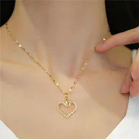Trendy Heart Stainless Steel Zirconia Necklaces For Women Girls Love Gold Color Metal Necklace Party Birthday Daily Jewelry 5