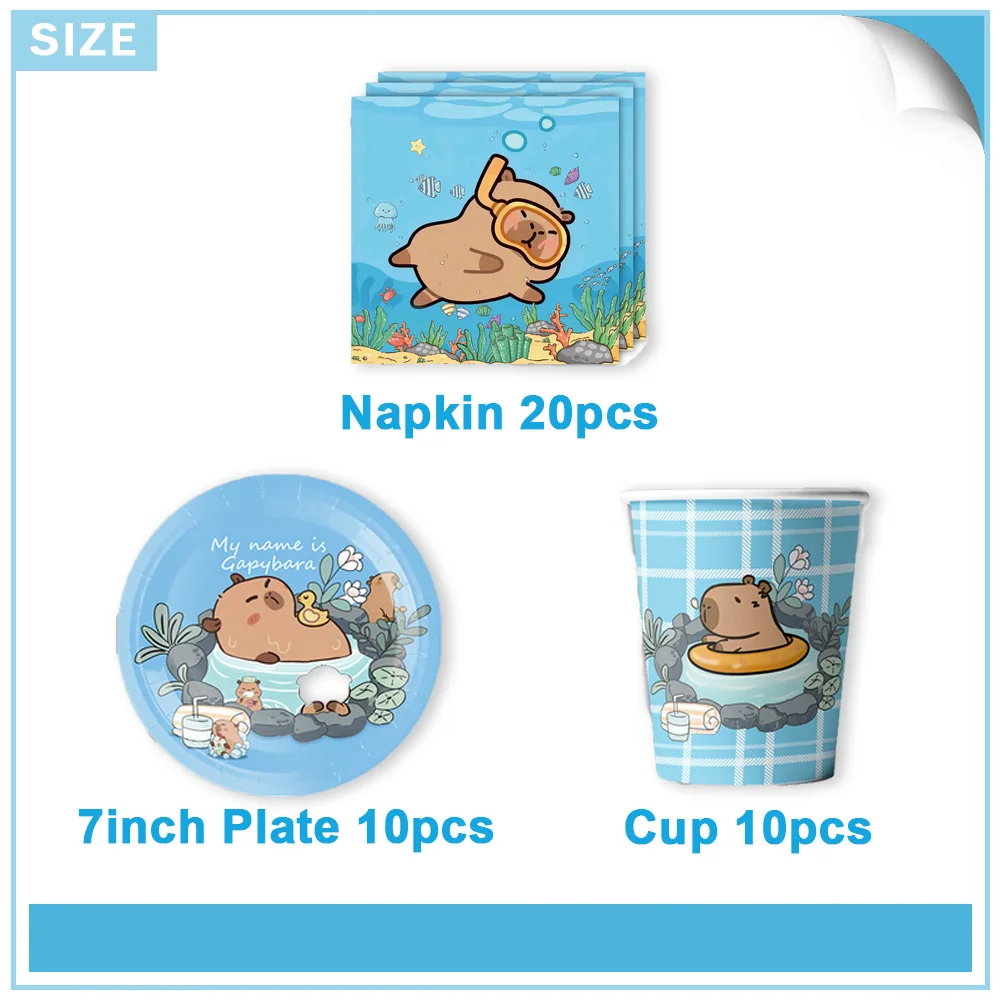 Cartoon Capybara Geburtstag Party Dekoration Einweg Geschirr Tasse Teller Servietten Ballon Tischdecke Banner Baby Dusche Spielzeug Geschenk – Detail 1