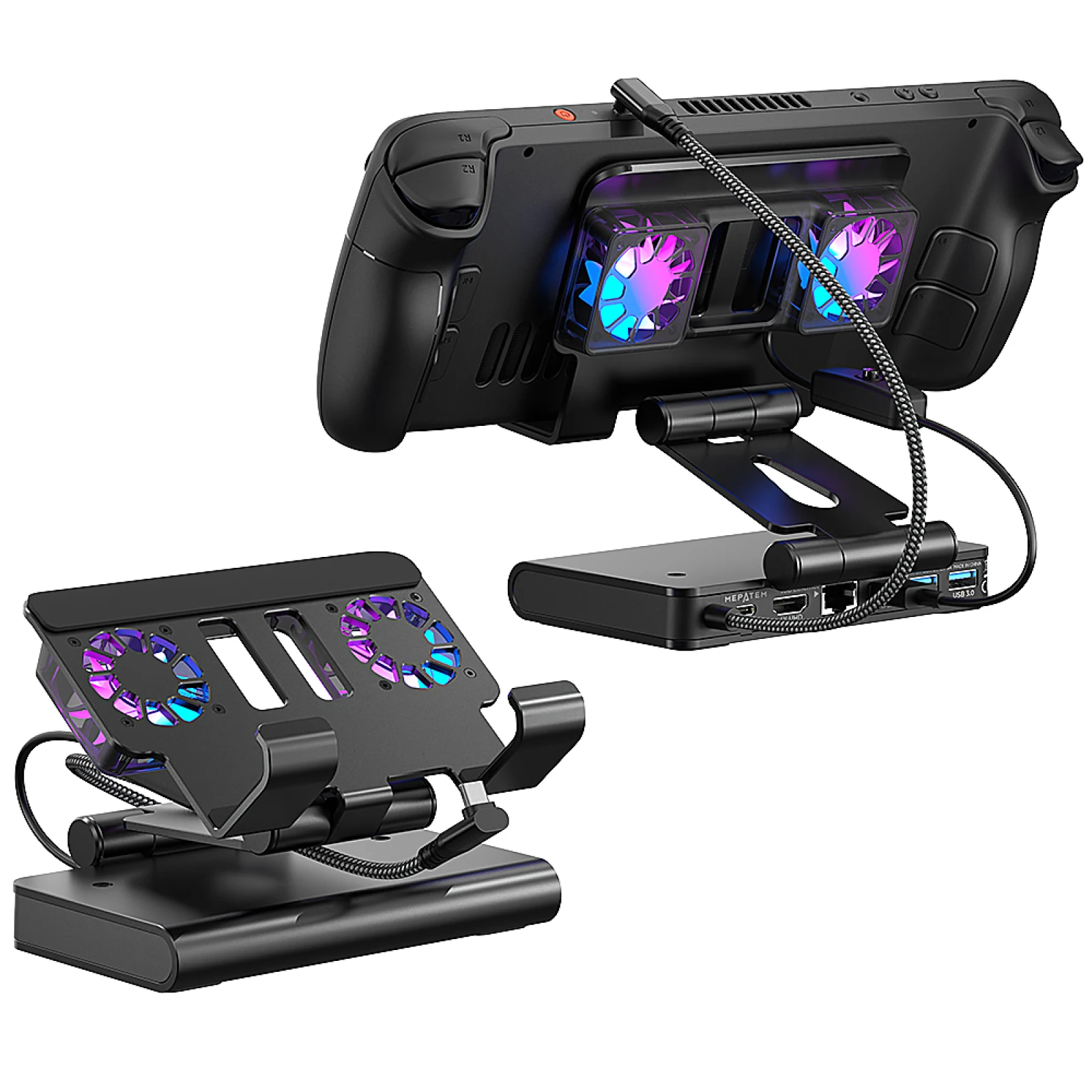 ROG Ally X, Steam Deck, MSI Claw, LEGION Go용 듀얼 팬, 4K 144Hz, 100W PD, USB 3.2G, 이더넷 기능을 갖춘 도킹 스테이션