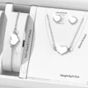 5PCS Women Silver Watch Fashionable Heart Shaped Dial Quartz Wristwatch Retractable Chain Strap Watch Jewelry Set Gift For Her 6