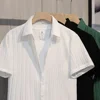 Turn Down Collar Summer Shirts For Men Short Sleeve Lightweight Thin Casual Shirts Striped Design Korean Style Tops Cool 4