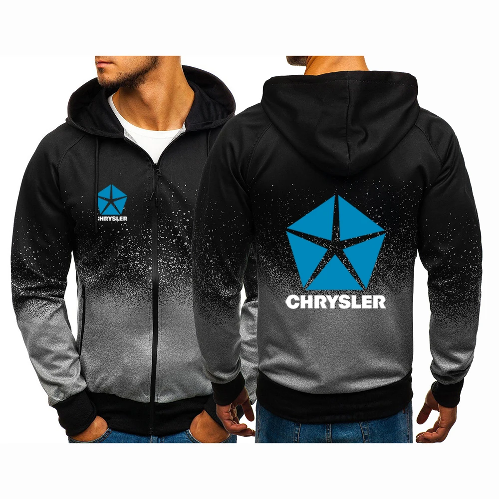 Chrysler 2023 Spring Autumn New Style Men's Jacket Printing Casual Harajuku Gradient color Coat Sweatshirts Zipper Hoodies Tops