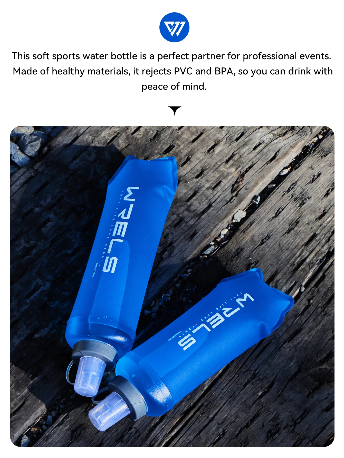 WRELS Water Bottle TPU Folding Soft Flask BPA-Free Collapsible Water Bottle for Hydration Vest Pack Running Hiking Water Bottle