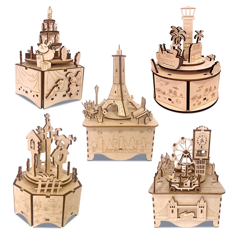 3D Wooden Puzzle Music Box Model Handmade DIY Assembly Toy Jigsaw Desktop Model Building Kits for Kids Adults Desktop Decoration model piano music box child wooden puzzle adults mechanical puzzles educational plaything