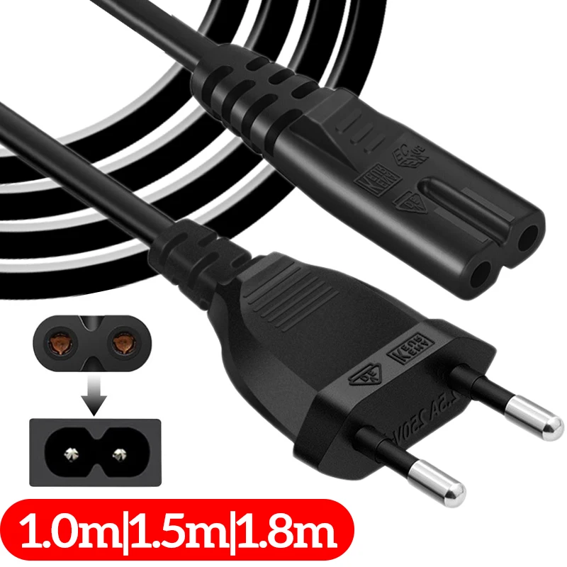 European 2-Pin to C7 Power Cord - 1-1.8m Dual-Prong AC Supply Cable