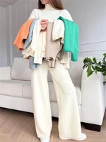 Autumn Winter 2 Pieces Women Sets Knitted Tracksuit Turtleneck Sweater and Straight Jogging Pants Suits 2