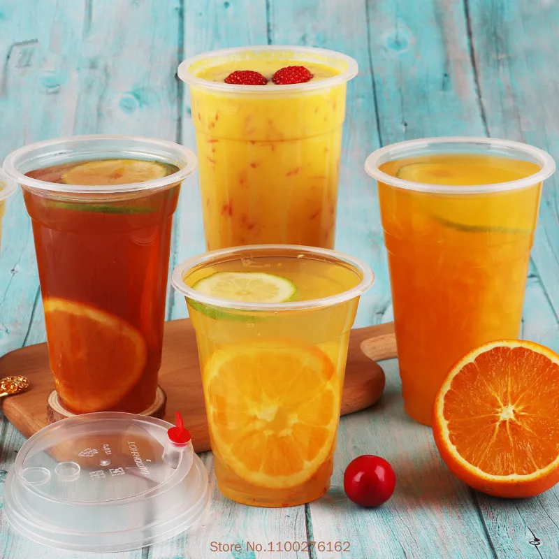 100pcpackDisposablePlasticMilkTeaCupsBeverageJuiceCups