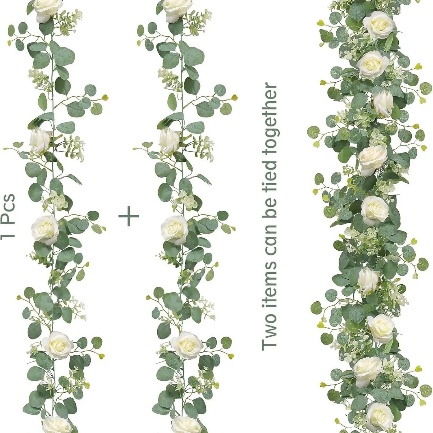 Künstliche Eukalyptus-Girlande mit Rosenblüten 180cm Künstliche Grüne Ranken für Hochzeitsbogen Tischläufer Heim Festival Wanddekoration – Detail 8
