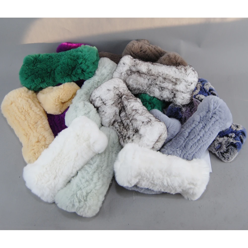 New Lady Real Fur Fingerless Gloves Handmade Knit Fur Mitten Winter Warm Women 100% Real Genuine Knitted Rex Rabbit Mittens