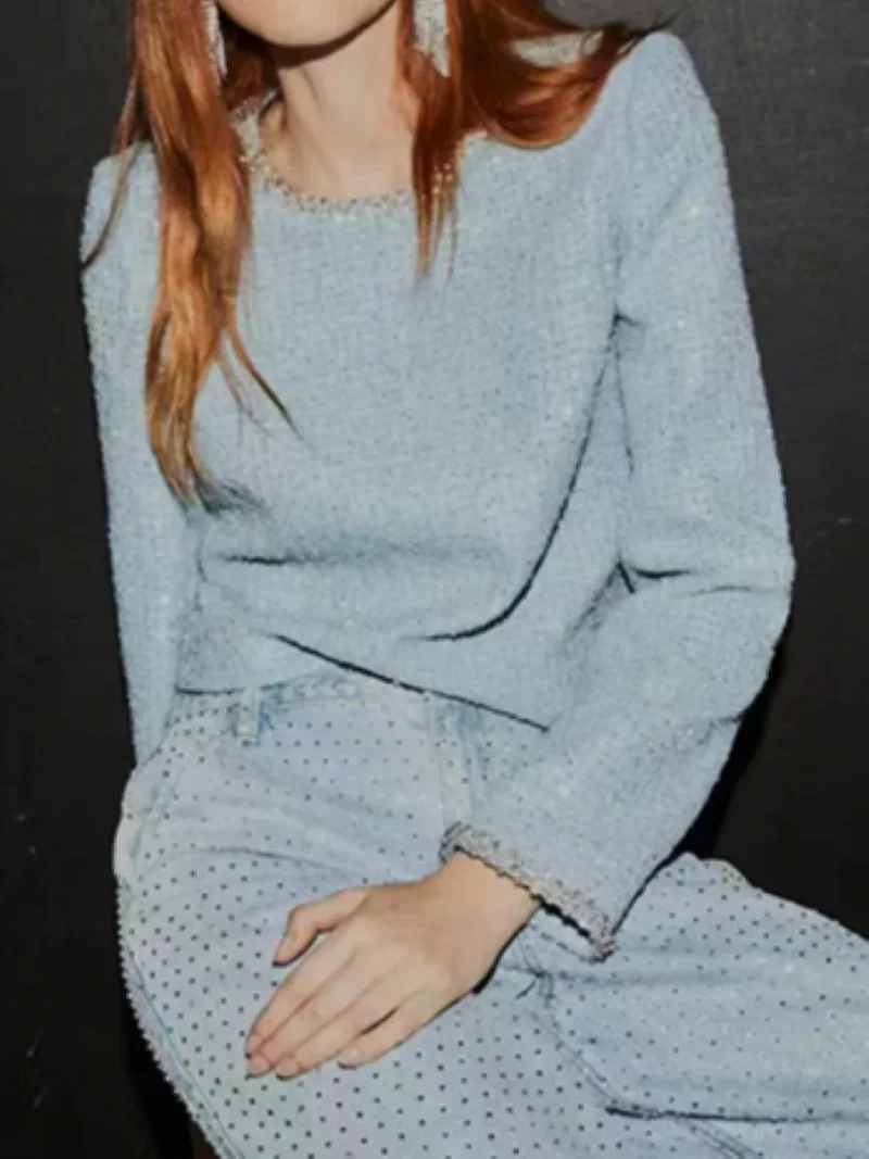 

Женская куртка с блестками и круглым вырезом, с длинным рукавом