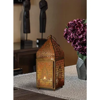 Large Moroccan Gold Ornate Candle Lantern, Antique Gold Lantern, Decorative Candle Lantern Holders for
