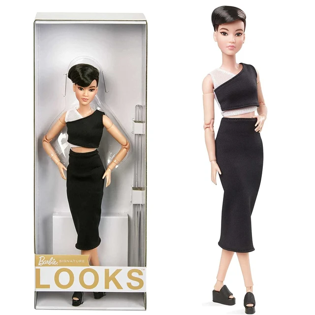 Barbie Signature Barbie Looks Doll (Petite, Brunette Pixie Cut) Fully  Posable Fashion Doll Wearing Black Midi Skirt and Top, Gift for Collectors