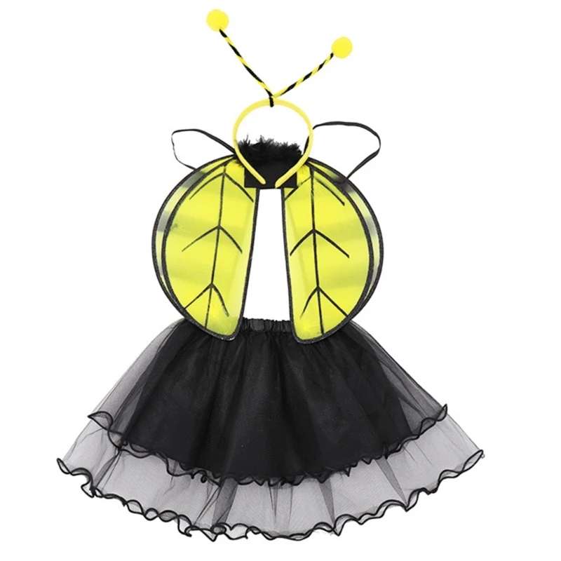 

3Pcs Bee Costume for Kids Girls Bee Ears Headband Tutu Skirt Bee Wings Costume Halloween Animal Cosplay Accessories