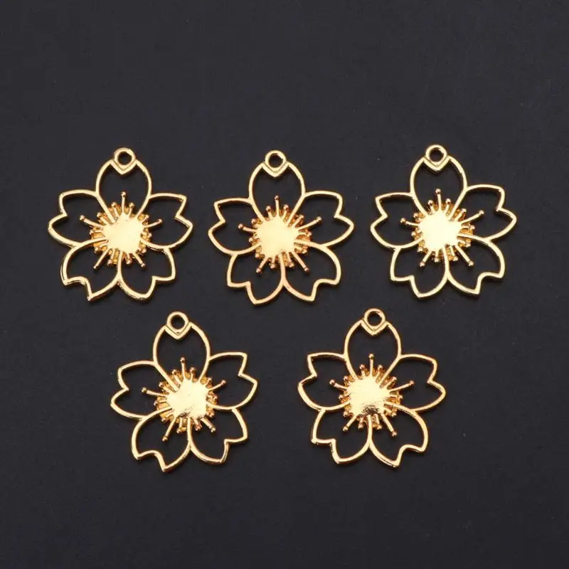 

5x/Set Cherry Flower Blank Resin Frame Pendant Handmade Bezel Setting for Jewelry Making Pressed Flower DIY Arts Crafts