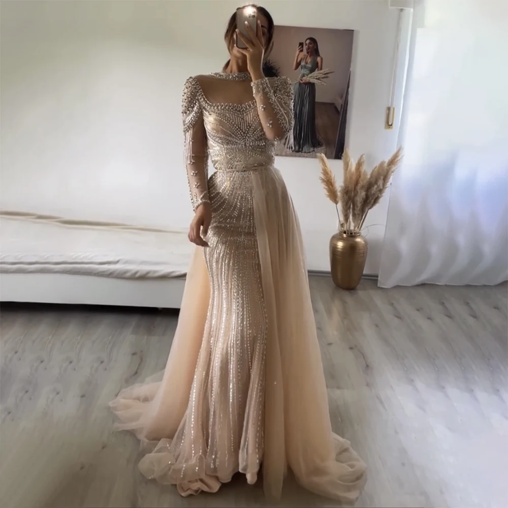 Nude Muslim Mermaid Elegant Evening Dresses Gowns 2023 Beaded Tassel Luxury For Women Party BLA71533 Serene Hill