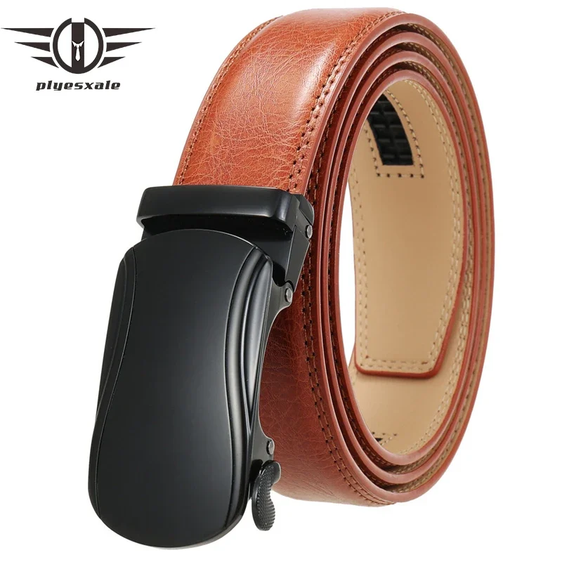 

Ремень G371 мужской из натуральной кожи, прочный деловой пояс с автоматической пряжкой, чёрный Красный Коричневый, для штанов