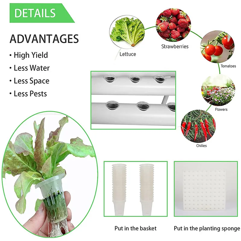 Indoor Greenhouse Hydroponics 108 grid growing kits Plant growth systems for leafy vegetables With Water Pump and Accessories
