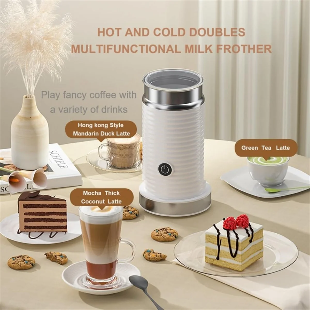 Milk Frother,Electric Milk Frother,Fully Automatic Milk Frother,Automatic Milk Frother for Hot & Cold Froth US Plug 4