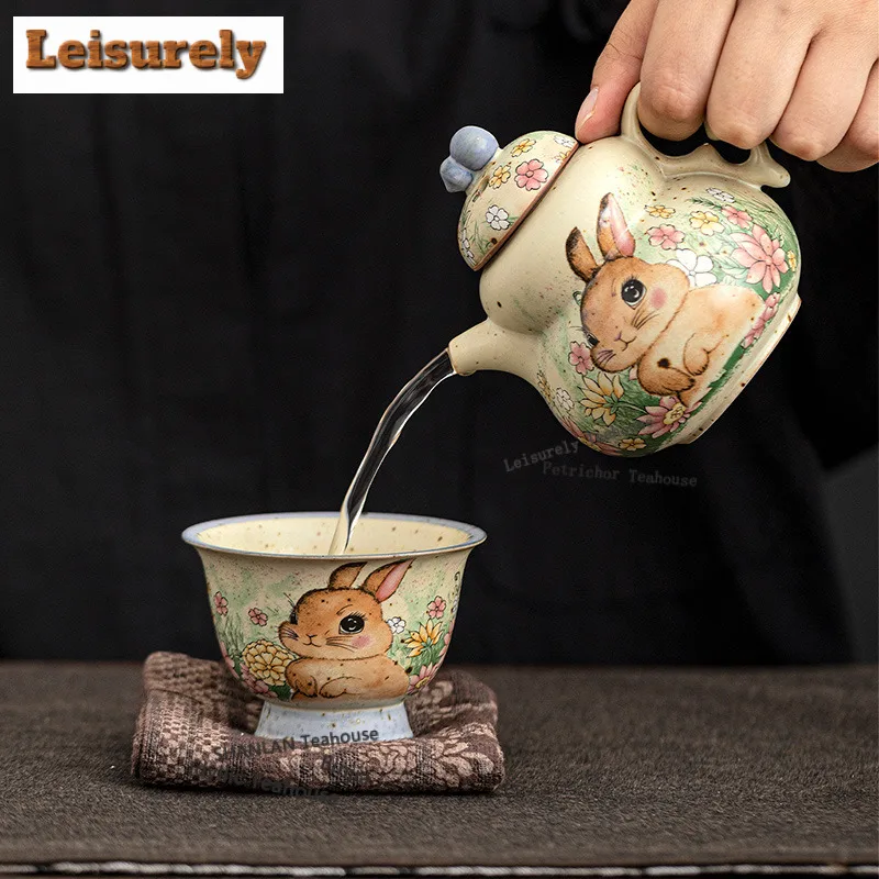 75ML Caramel Glaze Rabbit Flower-picking Teacup Zen Tea Bowl Mug Tea-tasting Meditation Cup Jianzhan Master Cups Drinkware Gift