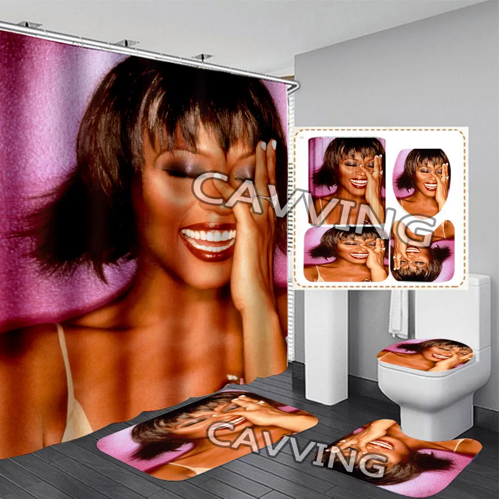 

Whitney Houston 3D Shower Curtains Waterproof Bathroom Curtain Anti-slip Bath Mat Set Toilet Rugs Carpet Home Decor