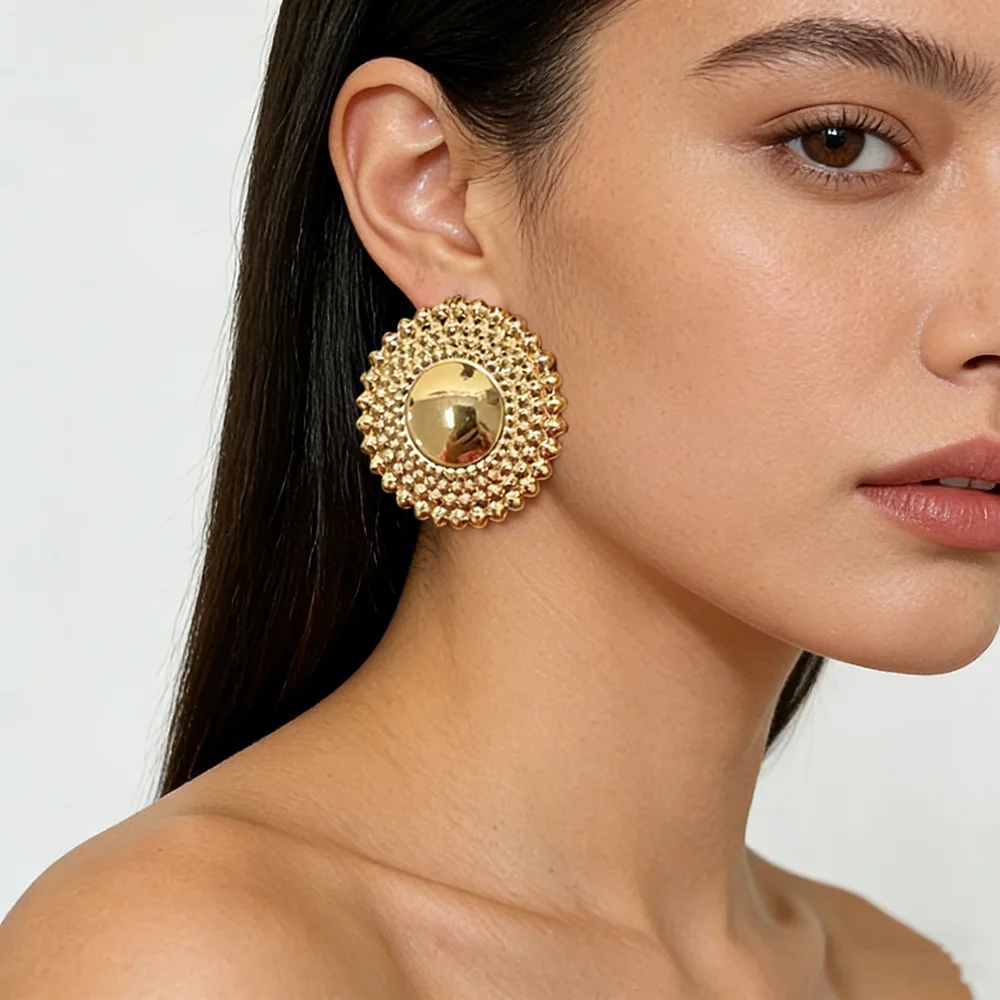 Gold Überzogene Ohrringe Schmuck für Frauen Hochzeiten Design Kreis Clip Ohrringe für Dubai Engagement Braut Luxus Hoop Ohrringe – Detail 3