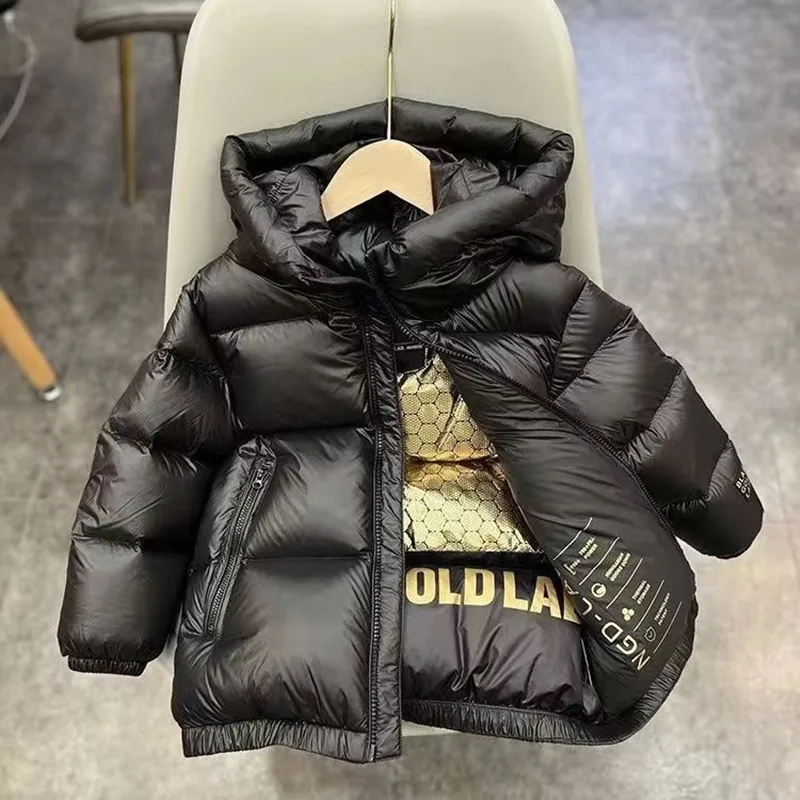 Children's Winter New down Jacket Jacket Black Gold down Boys Girls Middle and Large Children Thickened Short Kids