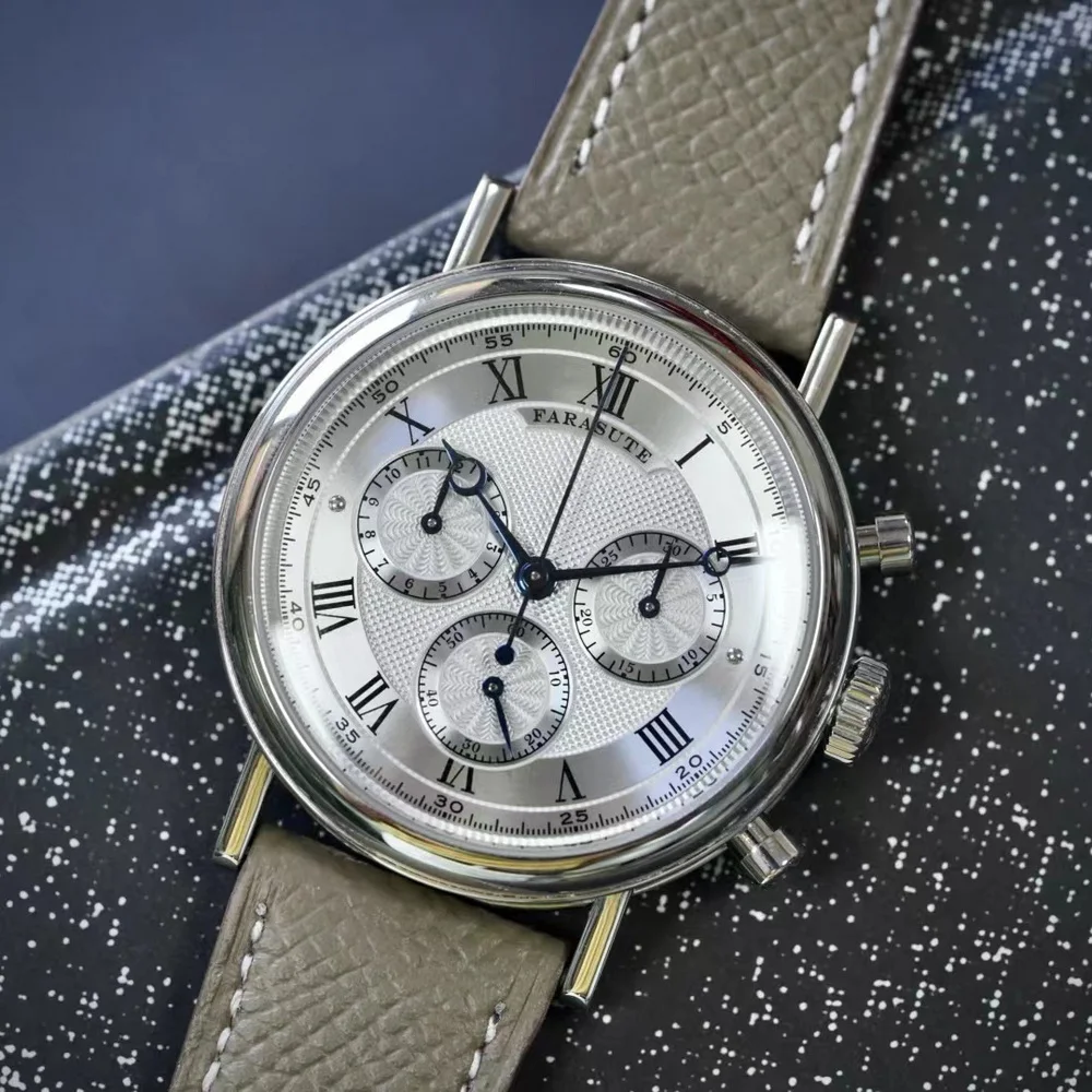 Farasute Orologio Automatico Da Uomo 38Mm Cronografo Vintage Orologio Da Polso Meccanico Zaffiro Triple Windows Impermeabile Dandong 4130