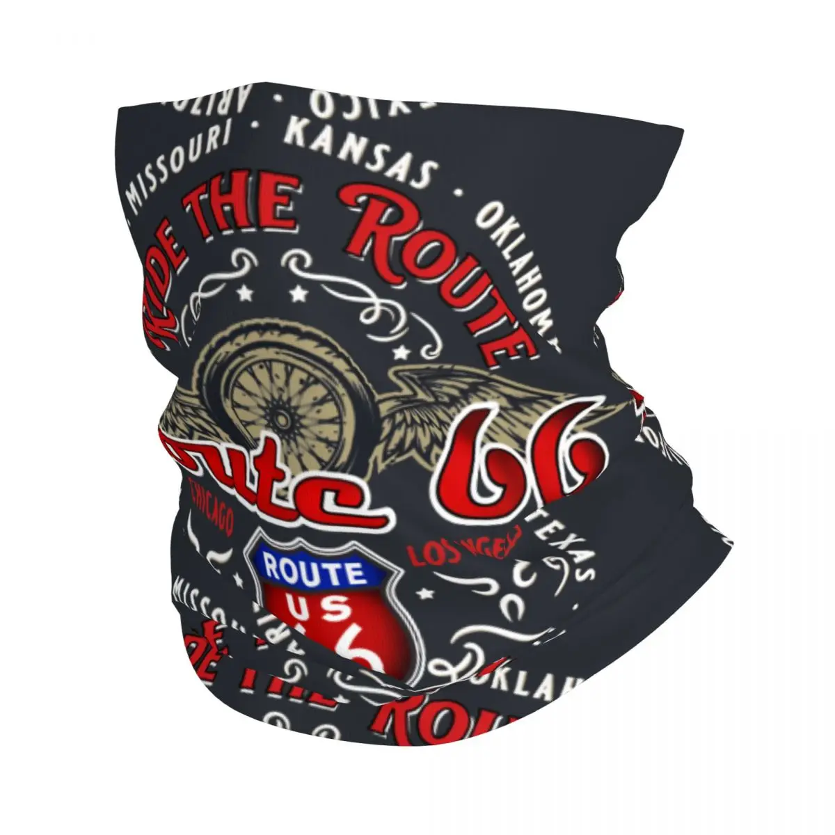 

Ride The Route Motorcyle Bikers America's Highway Route 66 Bandana Neck Cover Printed Motorcycle Motocross Face Mask Balaclava