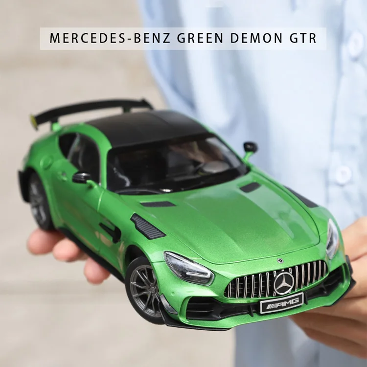 

1:18 Simulation Benz Green Devil Gtr Sports Car Model Alloy Car Model Decoration Sound And Light Care Toy Boy Collection Gift