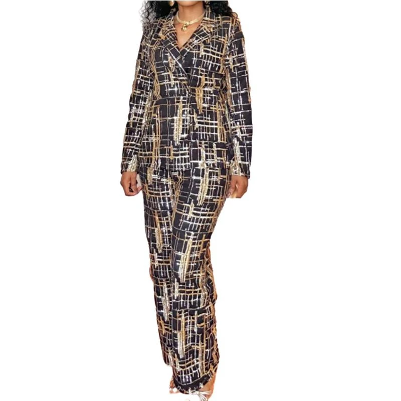 

Sequin 2 Piece Set Africa Clothing Autumn Plus Size African Clothes for Women Winter Outfits Tops Long Pants Matching Sets S-3XL