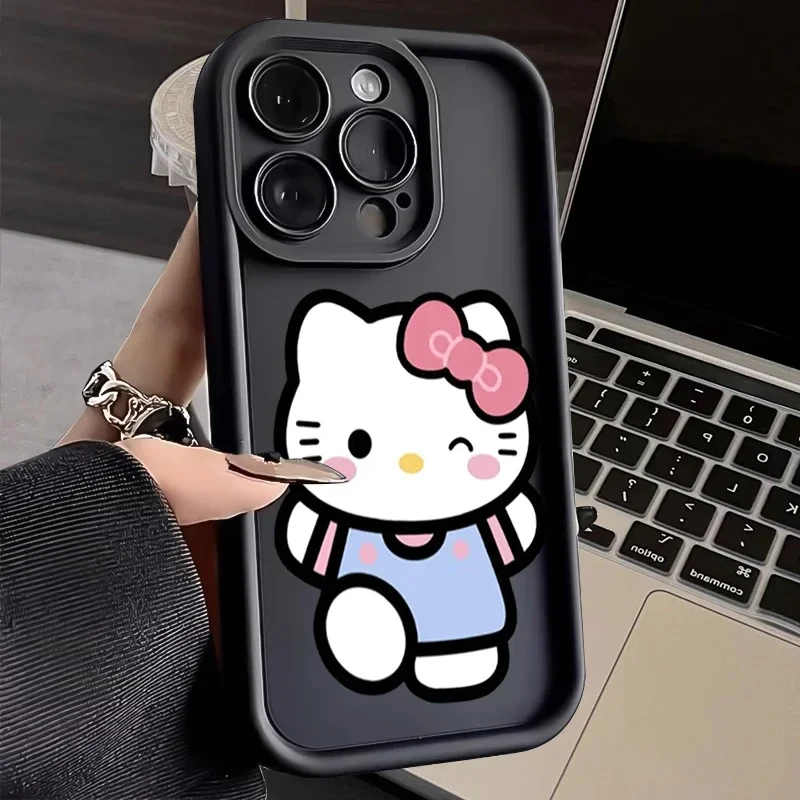 thumbnail image 1 of Sanrio Ins Hello Kitty Phone Case For iPhone 14 13 11 12 15 Pro Max XR XS Max 7 8 Plus SE2 Y2k Girl Gift Silicone Antifall Cover, 1 of 5