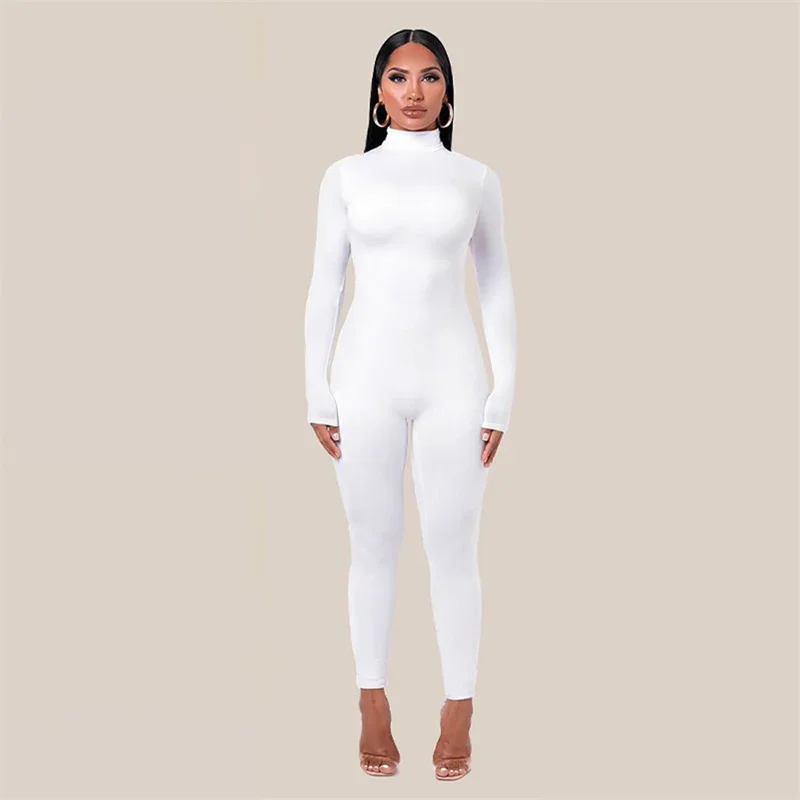 Women Turtleneck Back Zipper Splice Jumpsuit Autumn Winter Thickened Warm Casual Slim Fit Rompers Female Casual Sports Yoga Wear